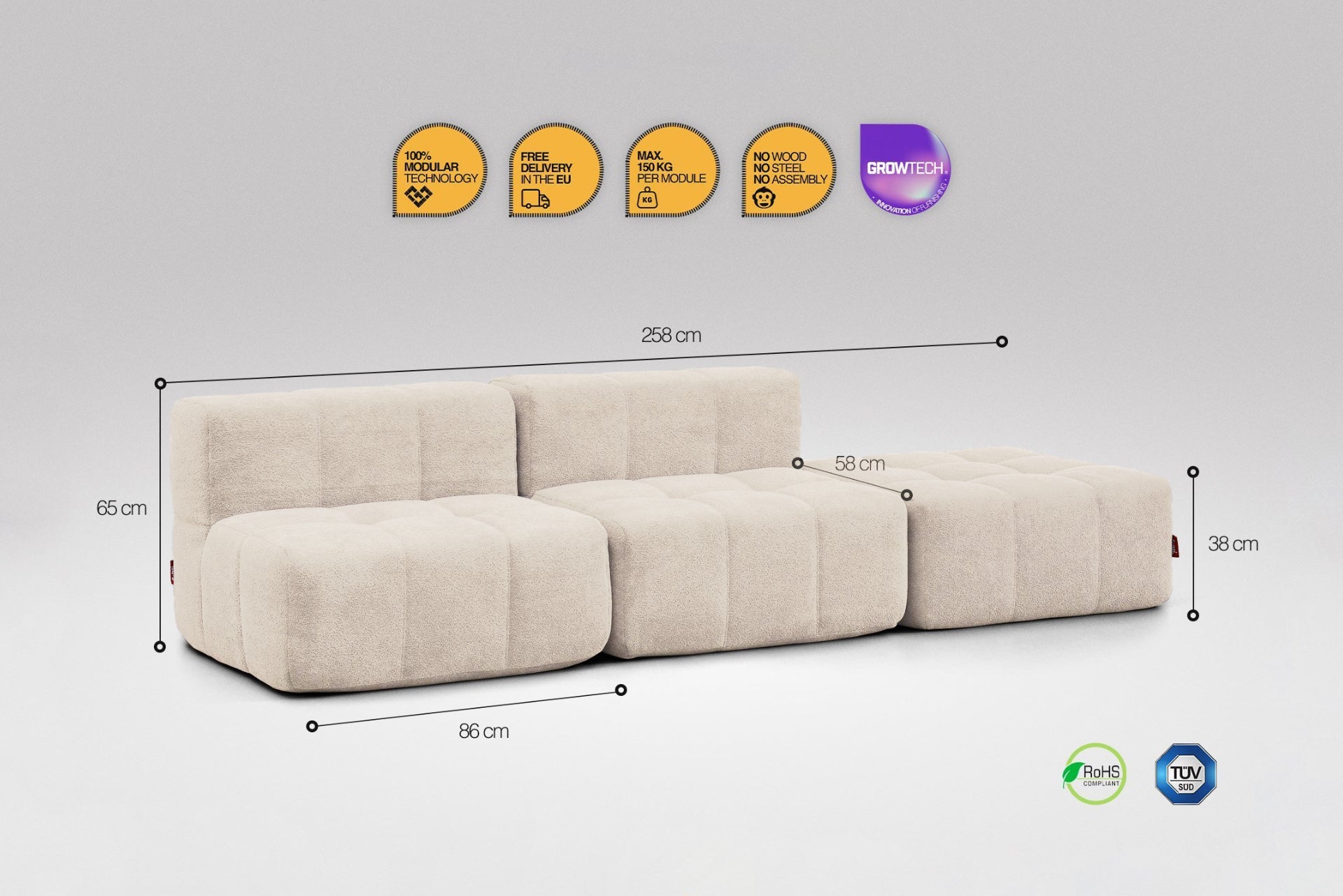 3 Teiliges Modulares Sofa – Beige - Image 3