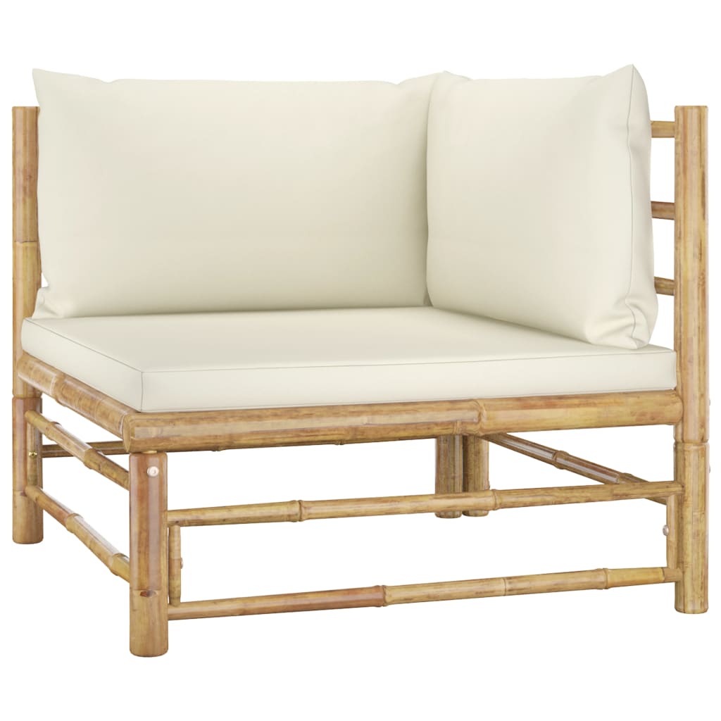NNEVL 5 Piece Garden Lounge Set with Cream White Cushions Bamboo - Image 2