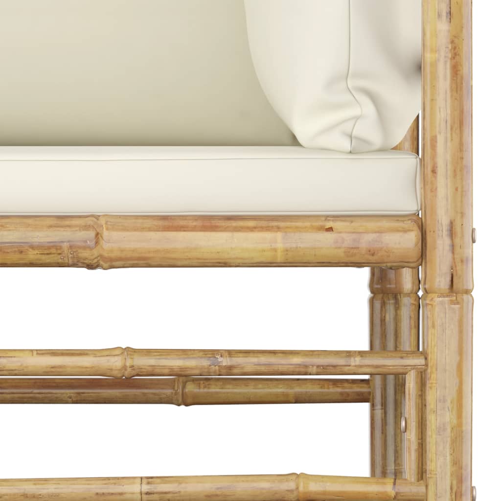 NNEVL 5 Piece Garden Lounge Set with Cream White Cushions Bamboo - Image 3