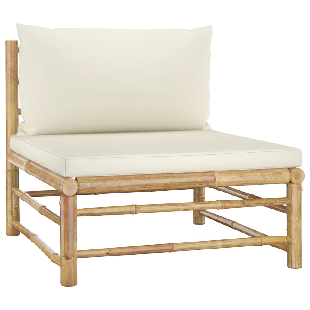 NNEVL 5 Piece Garden Lounge Set with Cream White Cushions Bamboo - Image 4