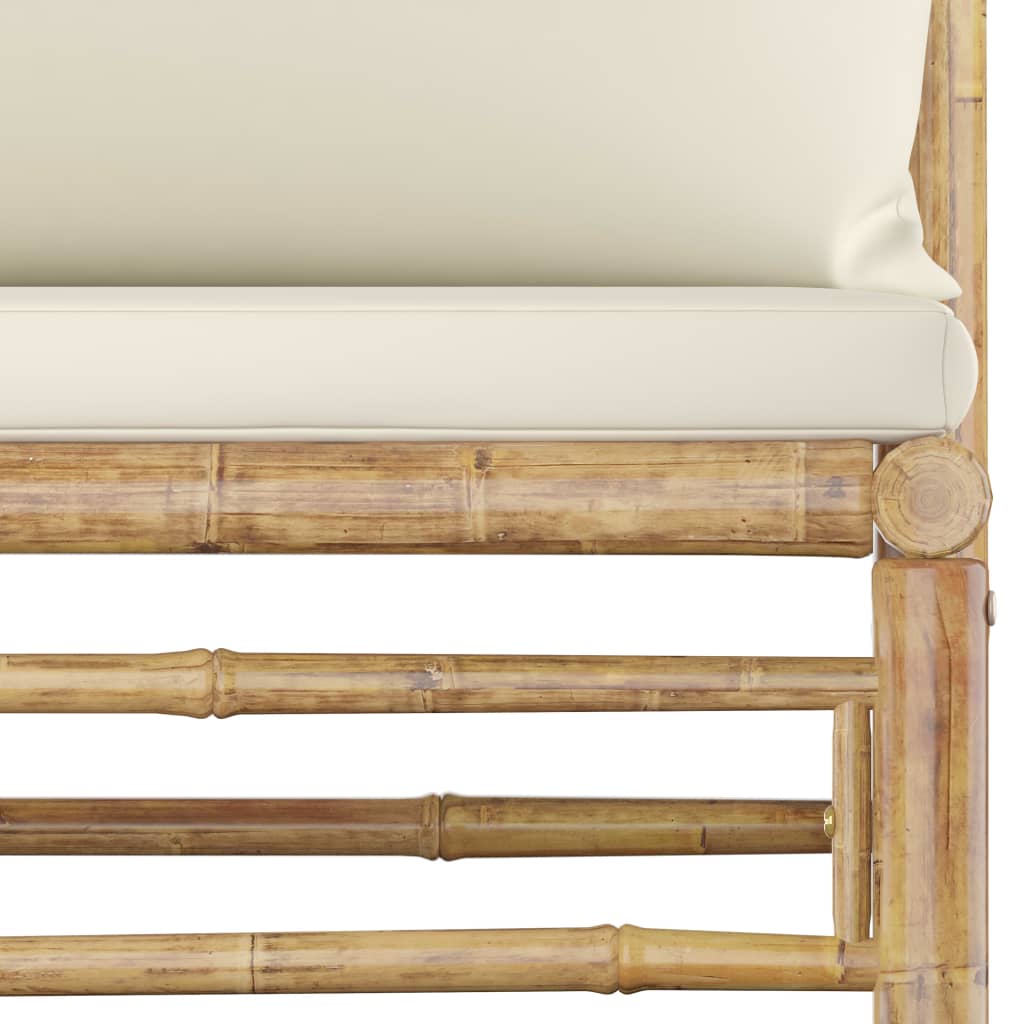 NNEVL 5 Piece Garden Lounge Set with Cream White Cushions Bamboo - Image 5
